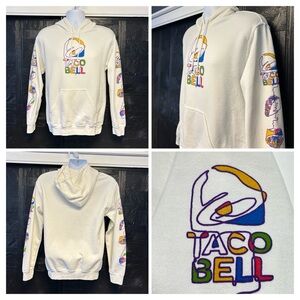Taco Bell Hoodie Sweatshirt Size Small Colorful‎ Pop Art White Uniform Employee